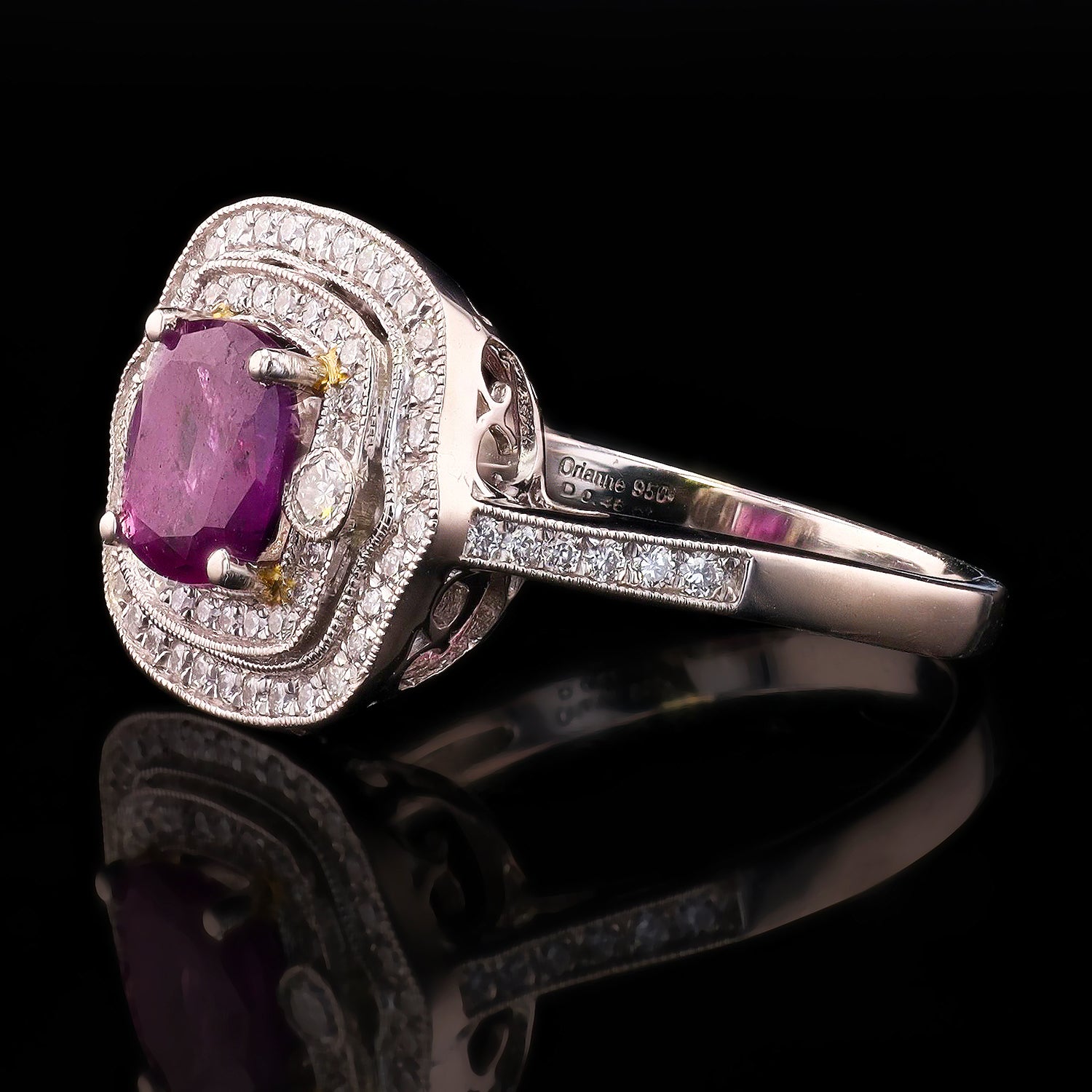 1.47ct UNHEATED Purple-Pink KASHMIR Sapphire and 0.46ctw Diamond Platinum Ring (GIA CERTIFIED)