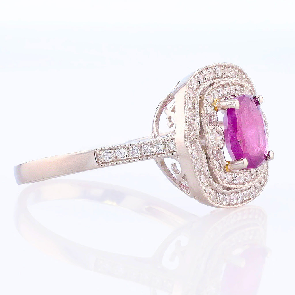 1.47ct UNHEATED Purple-Pink KASHMIR Sapphire and 0.46ctw Diamond Platinum Ring (GIA CERTIFIED)