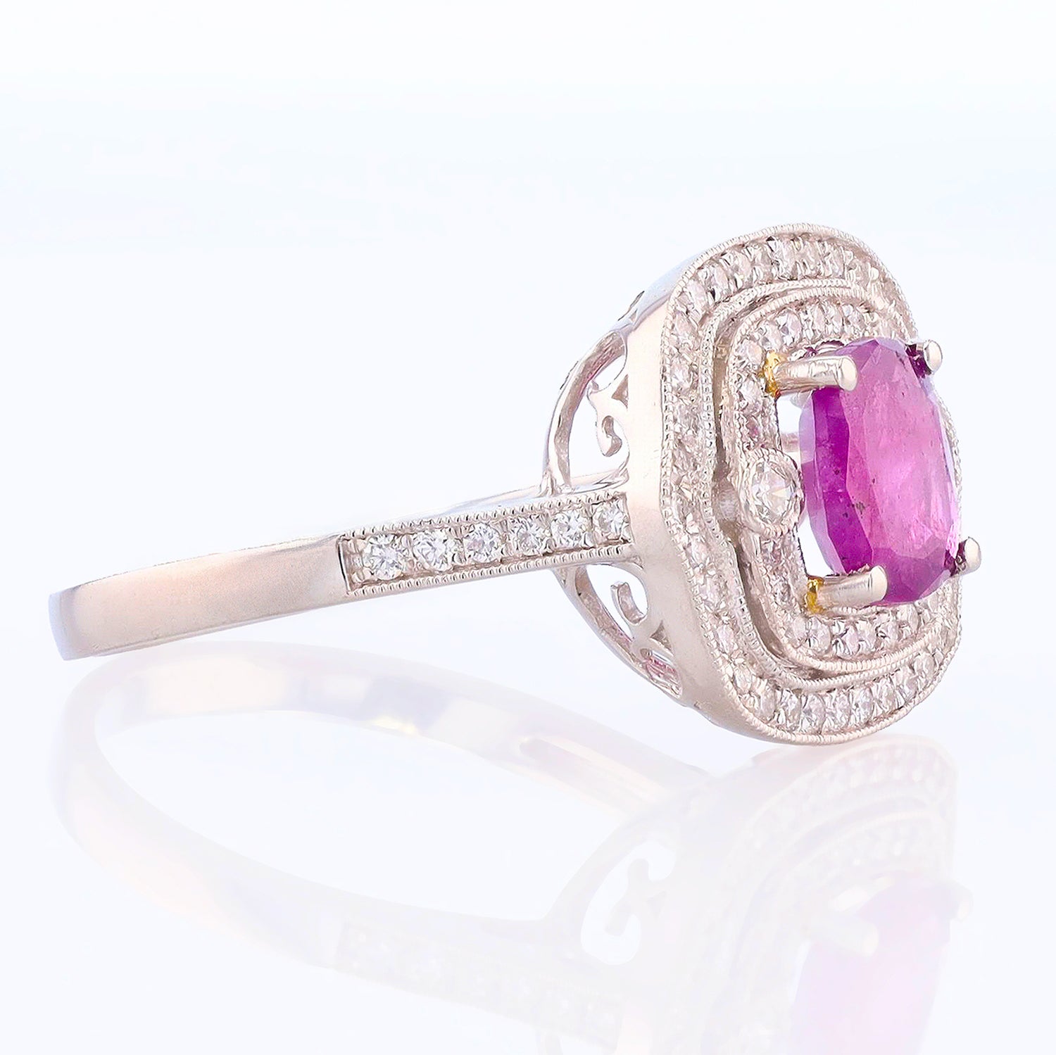 1.47ct UNHEATED Purple-Pink KASHMIR Sapphire and 0.46ctw Diamond Platinum Ring (GIA CERTIFIED)