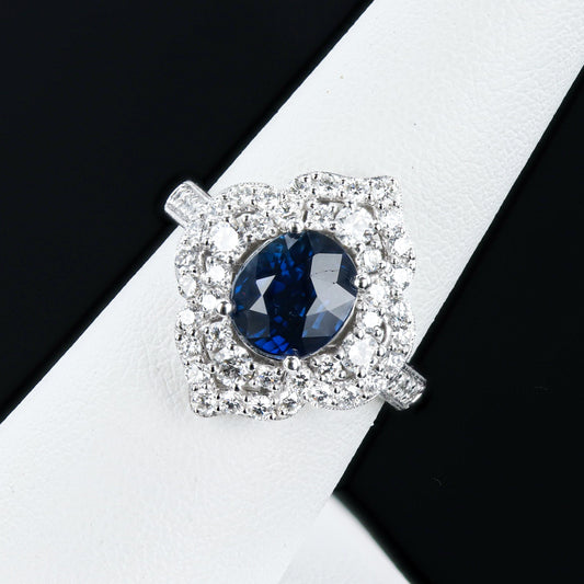 3.20ct UNHEATED Blue Sapphire and 1.15ctw Diamond Platinum Ring (GIA CERTIFIED)