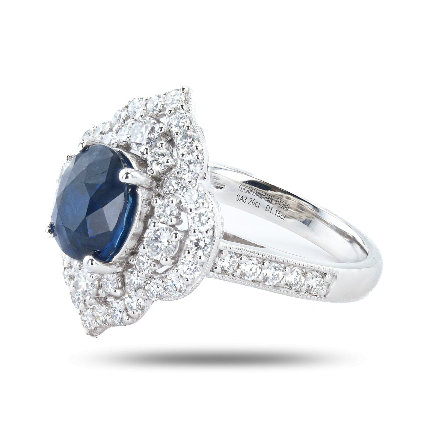 3.20ct UNHEATED Blue Sapphire and 1.15ctw Diamond Platinum Ring (GIA CERTIFIED)