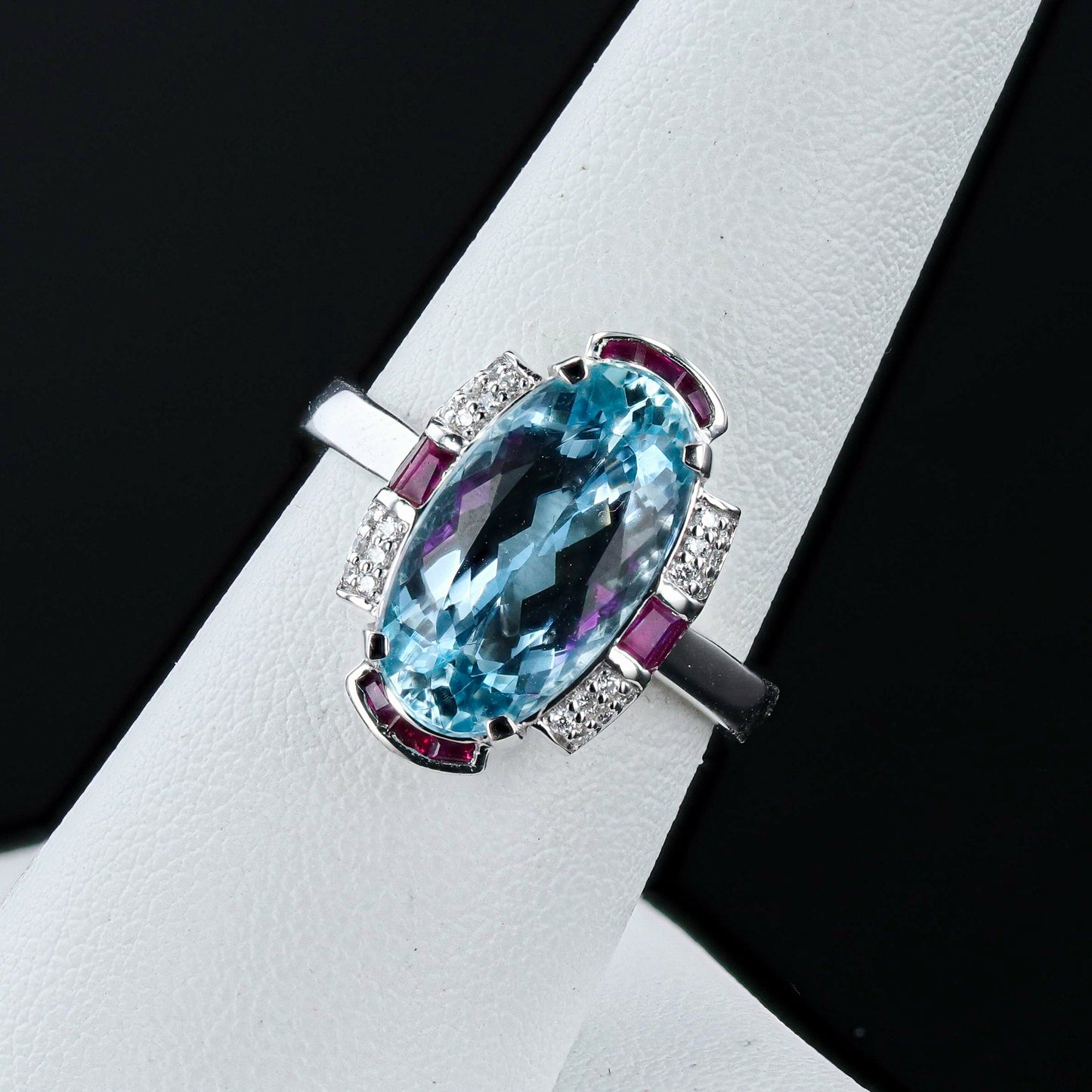 4.13ct Aquamarine, 0.44ctw Ruby and 0.08ctw Diamond Platinum Ring