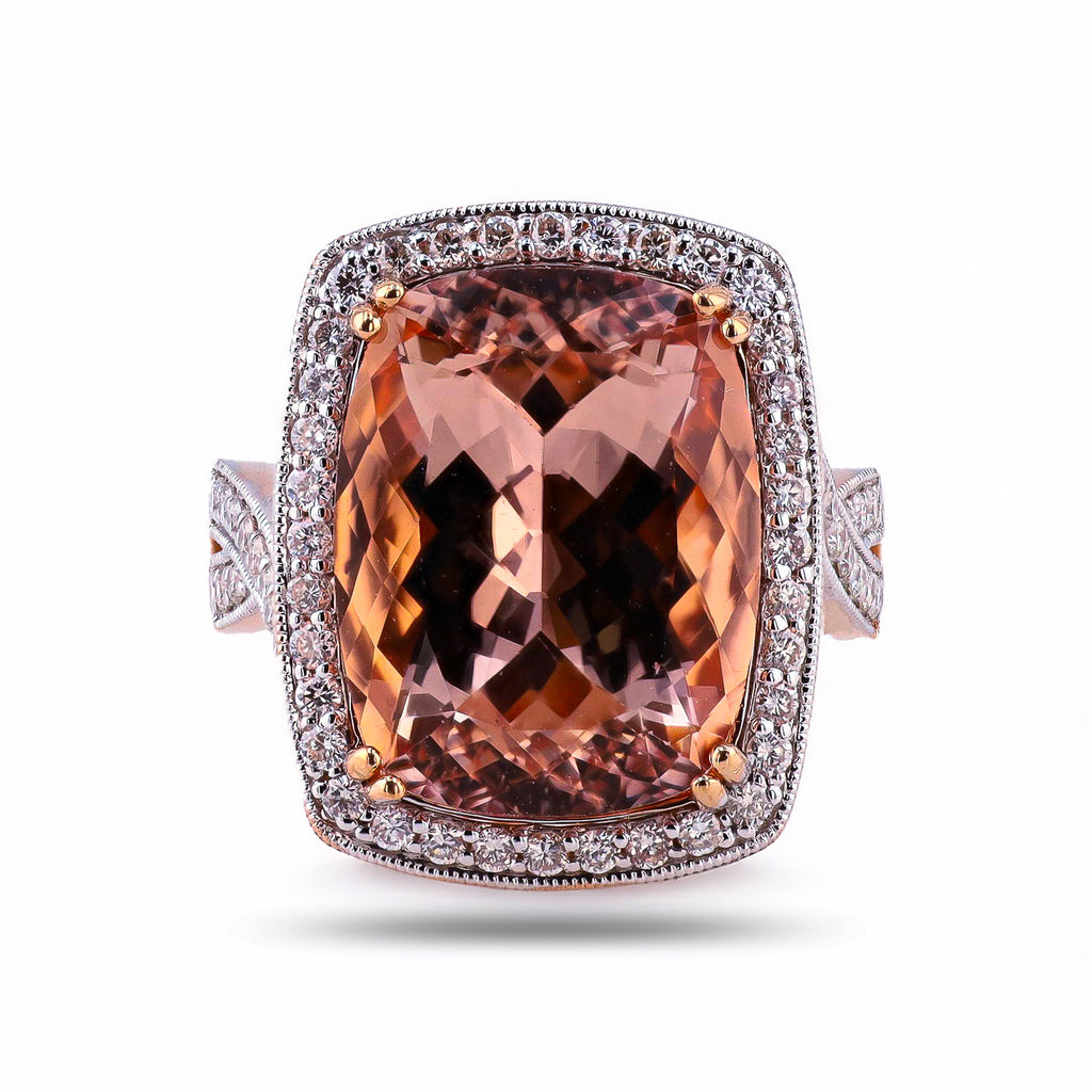 11.25ct Morganite and 0.67ctw Diamond 14K Rose Gold Ring