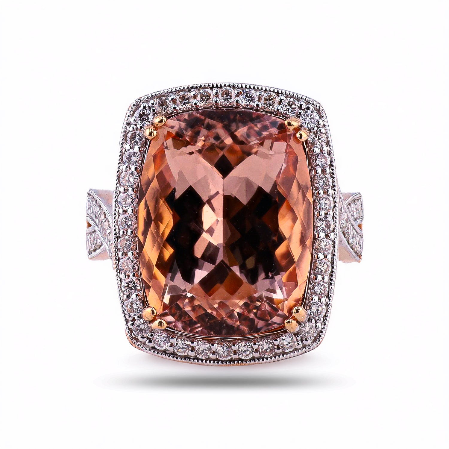 11.25ct Morganite and 0.67ctw Diamond 14K Rose Gold Ring
