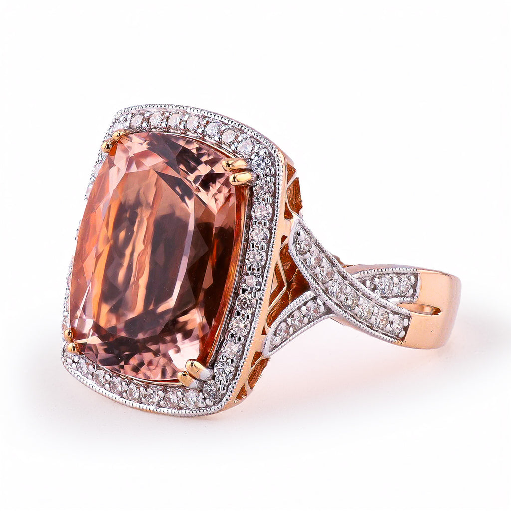 11.25ct Morganite and 0.67ctw Diamond 14K Rose Gold Ring
