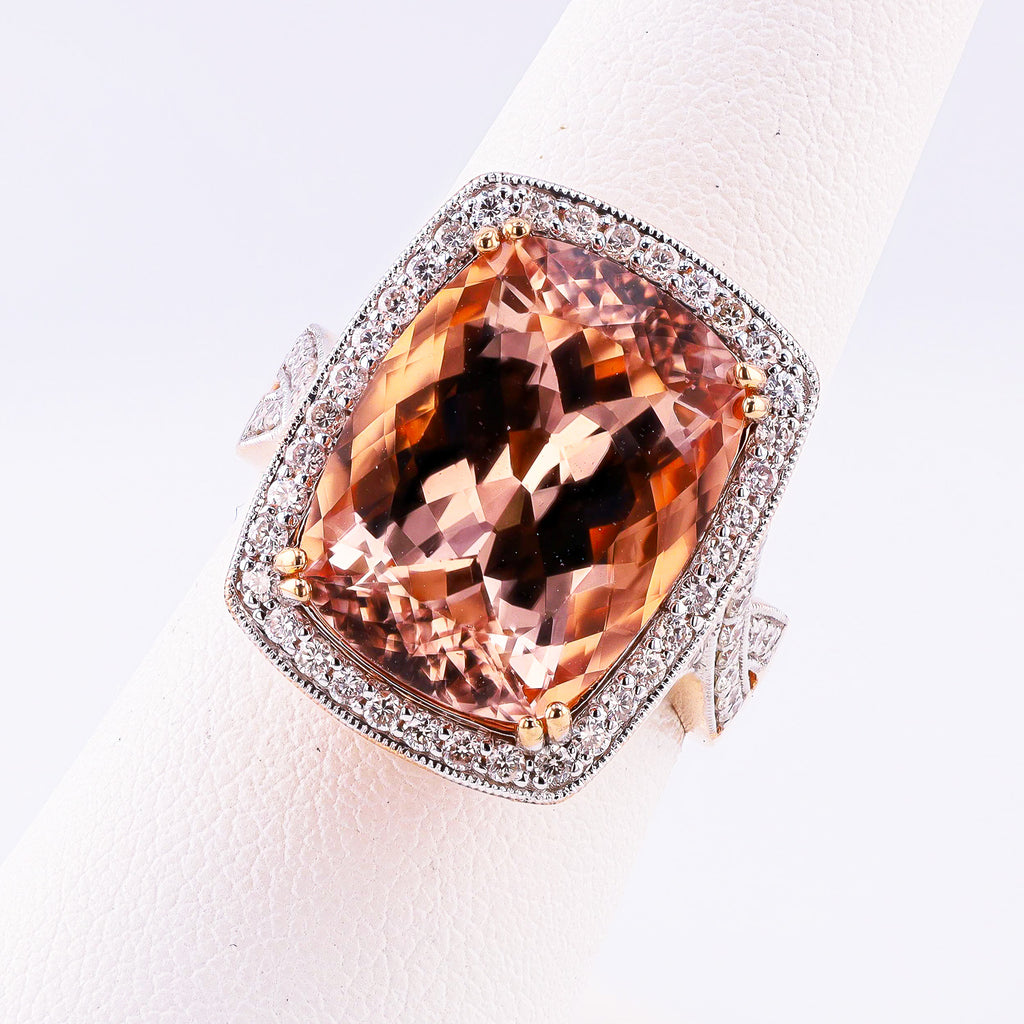 11.25ct Morganite and 0.67ctw Diamond 14K Rose Gold Ring