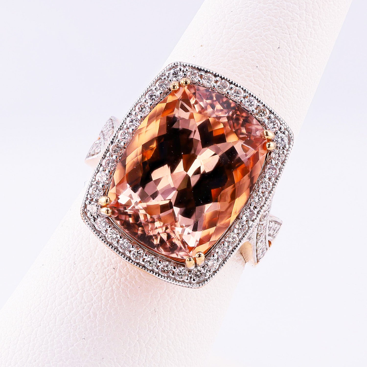 11.25ct Morganite and 0.67ctw Diamond 14K Rose Gold Ring