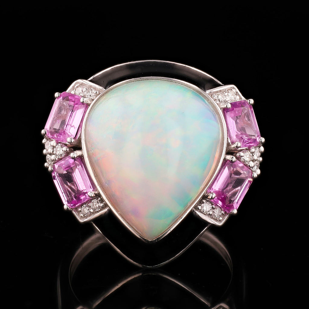 8.66ct Opal, 1.85ctw Pink Sapphire and 0.12ctw Diamond Platinum Ring