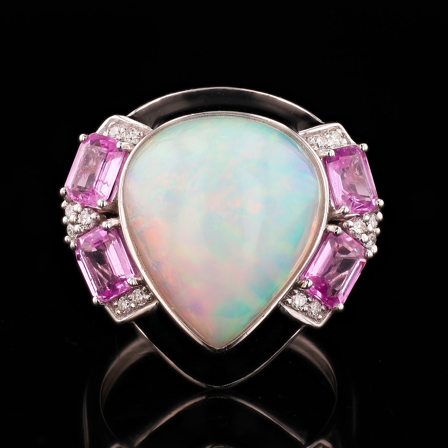 8.66ct Opal, 1.85ctw Pink Sapphire and 0.12ctw Diamond Platinum Ring