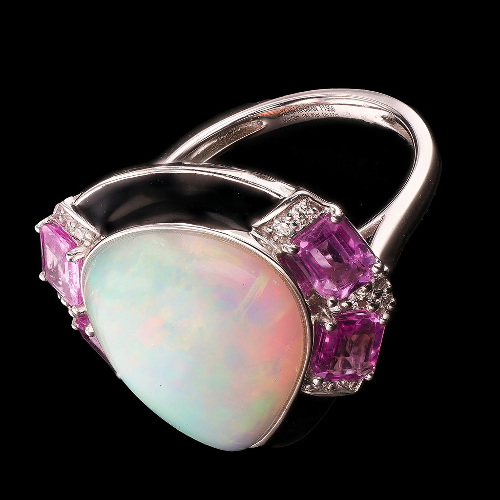8.66ct Opal, 1.85ctw Pink Sapphire and 0.12ctw Diamond Platinum Ring