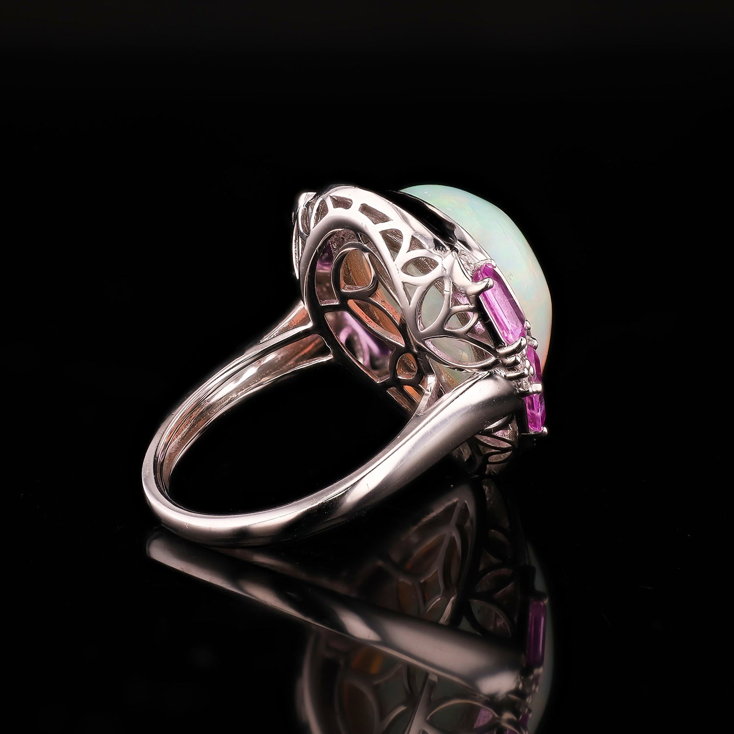 8.66ct Opal, 1.85ctw Pink Sapphire and 0.12ctw Diamond Platinum Ring