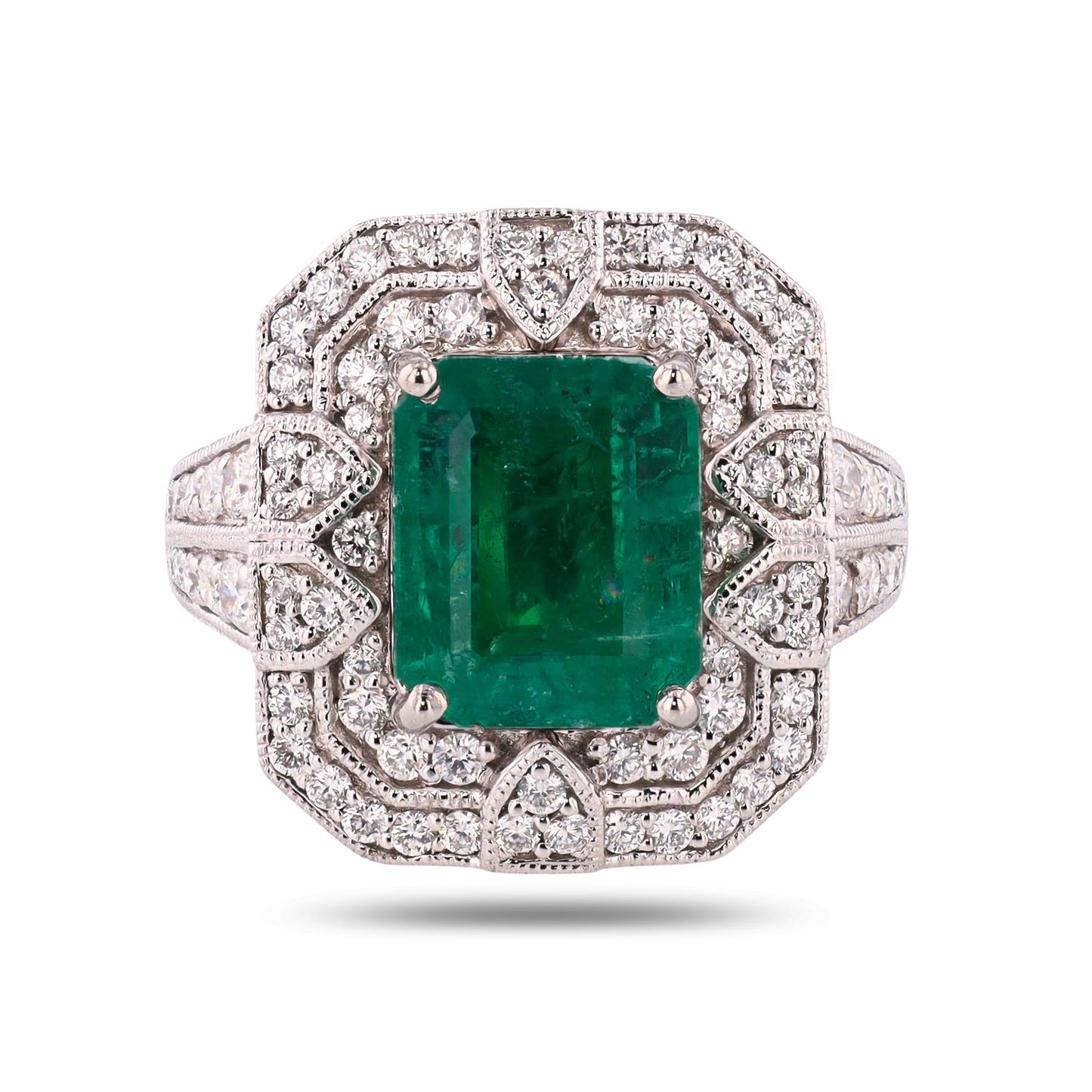 3.92ct Emerald and 0.85ctw Diamond Platinum Ring (GIA CERTIFIED)