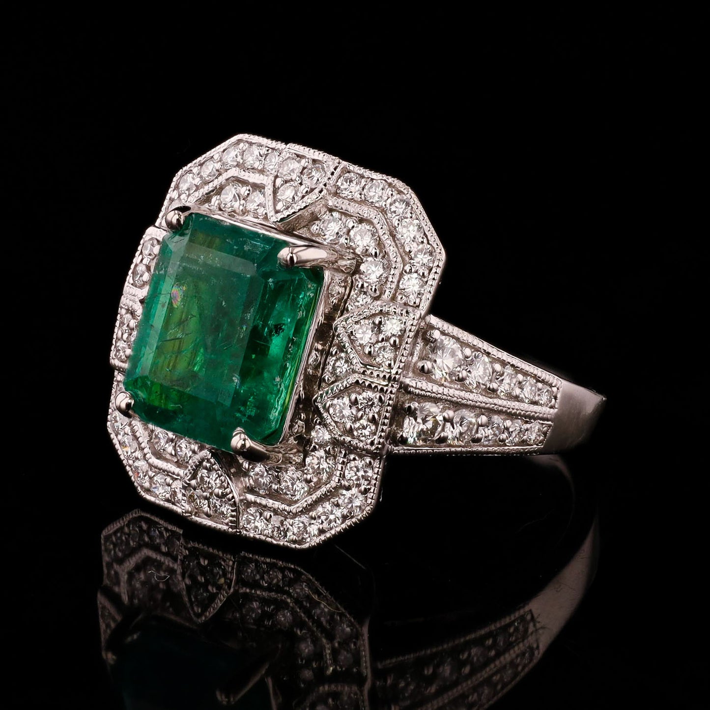 3.92ct Emerald and 0.85ctw Diamond Platinum Ring (GIA CERTIFIED)