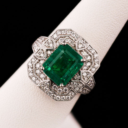 3.92ct Emerald and 0.85ctw Diamond Platinum Ring (GIA CERTIFIED)