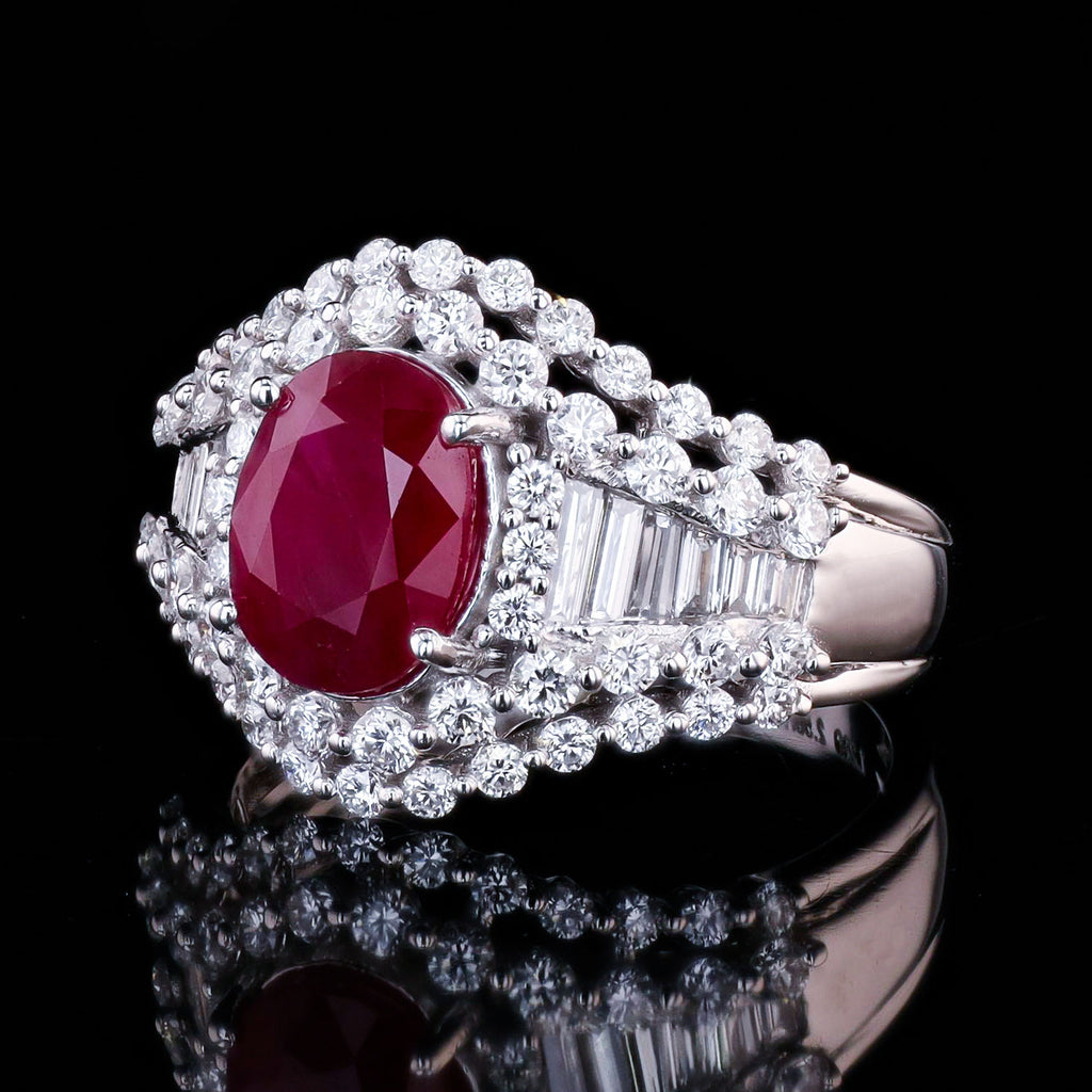 2.58ct BURMESE Ruby and 1.28ctw Diamond Platinum Ring (GIA CERTIFIED)