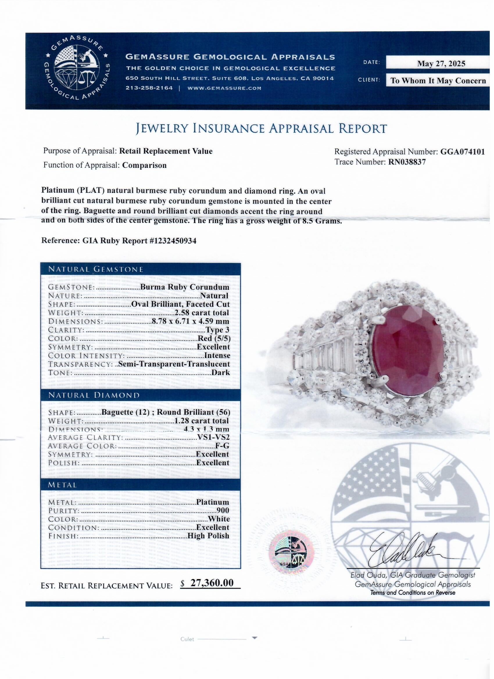 2.58ct BURMESE Ruby and 1.28ctw Diamond Platinum Ring (GIA CERTIFIED)