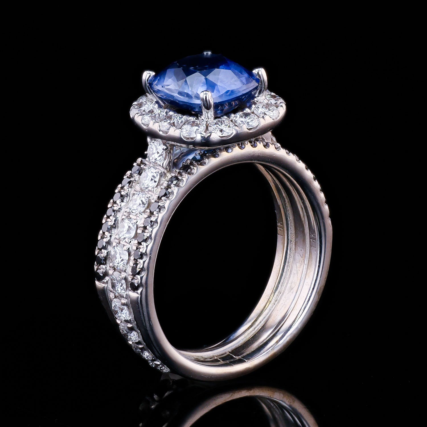 2.76ct Blue Sri Lanka Sapphire and 1.08ctw Diamond 14K White Gold Ring (GIA CERTIFIED)