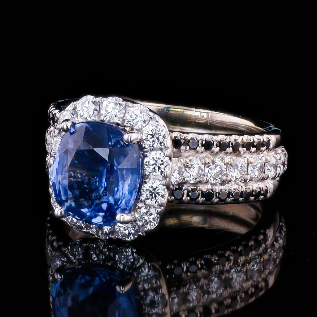 2.76ct Blue Sri Lanka Sapphire and 1.08ctw Diamond 14K White Gold Ring (GIA CERTIFIED)