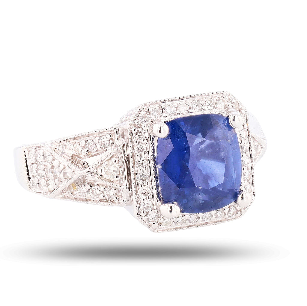 2.62ct Blue Sapphire and 0.57ctw Diamond 18K White Gold Ring (GIA CERTIFIED)