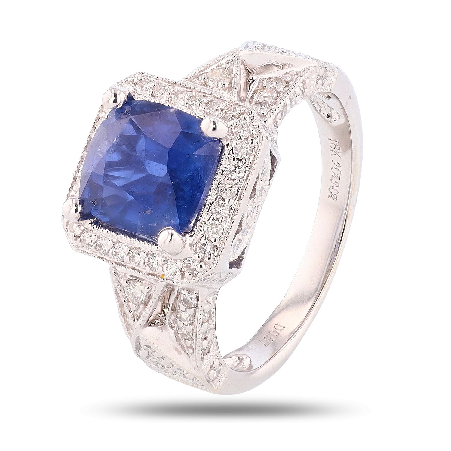 2.62ct Blue Sapphire and 0.57ctw Diamond 18K White Gold Ring (GIA CERTIFIED)