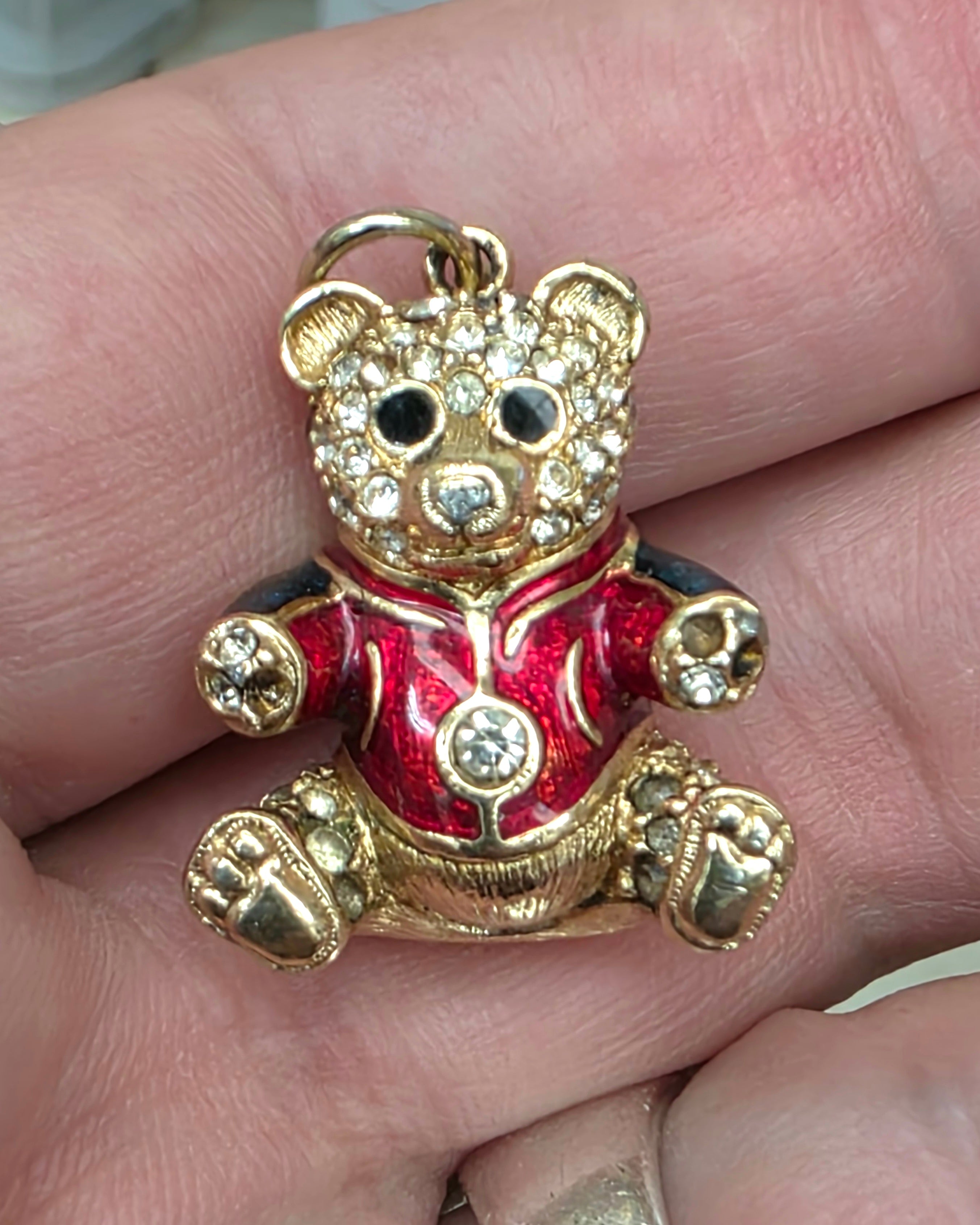 swarovski Swan Red Enamel Bear Crystal Pave Charm Signed