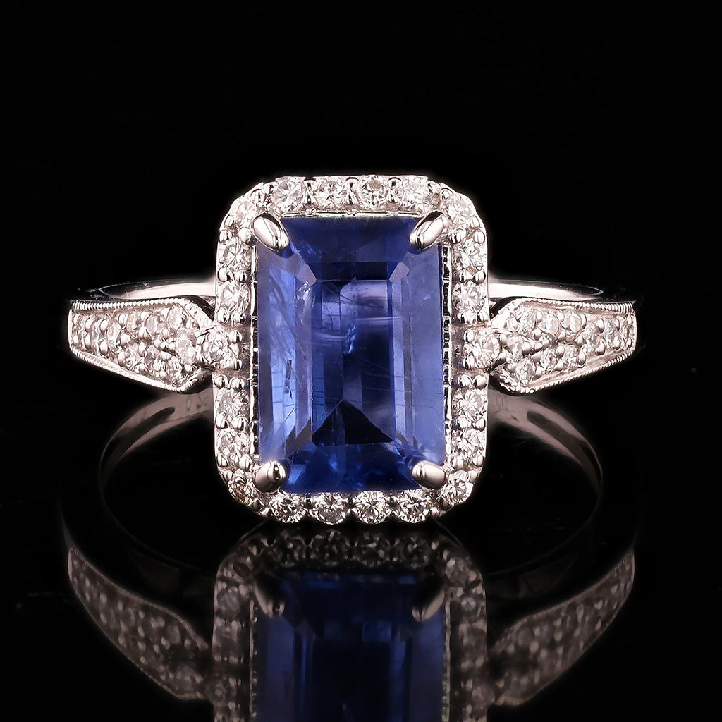 2.34ct Blue Sri Lanka Sapphire and 0.29ctw Diamond Platinum Ring