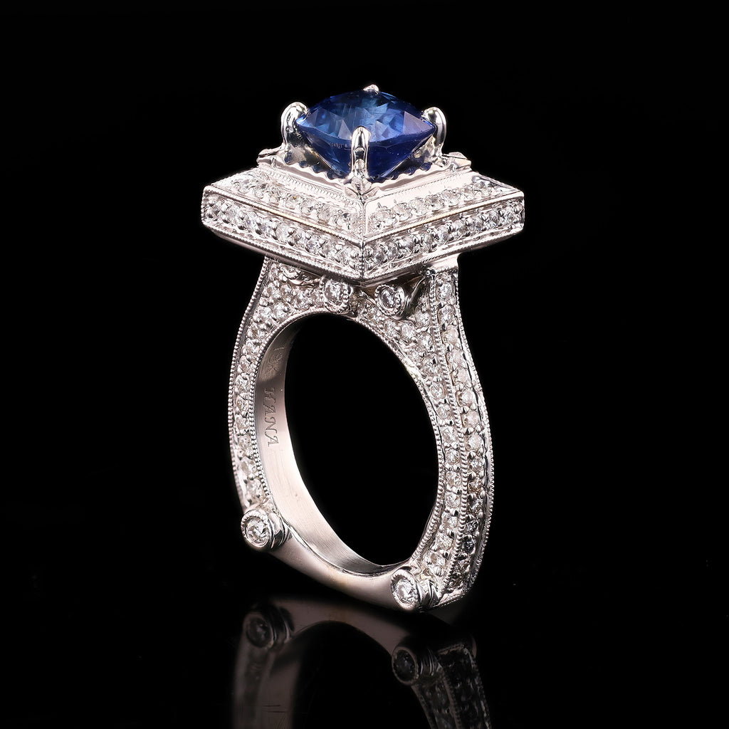 2.43ct Blue Sapphire and 1.35ctw Diamond 18K White Gold Ring (GIA CERTIFIED)