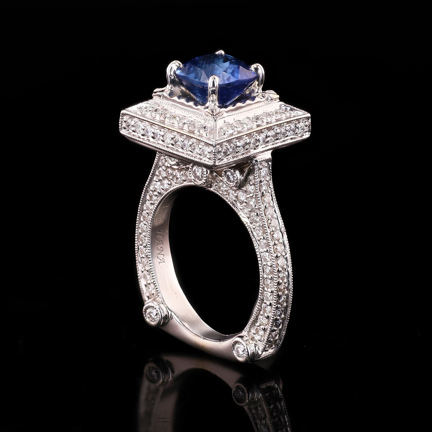 2.43ct Blue Sapphire and 1.35ctw Diamond 18K White Gold Ring (GIA CERTIFIED)