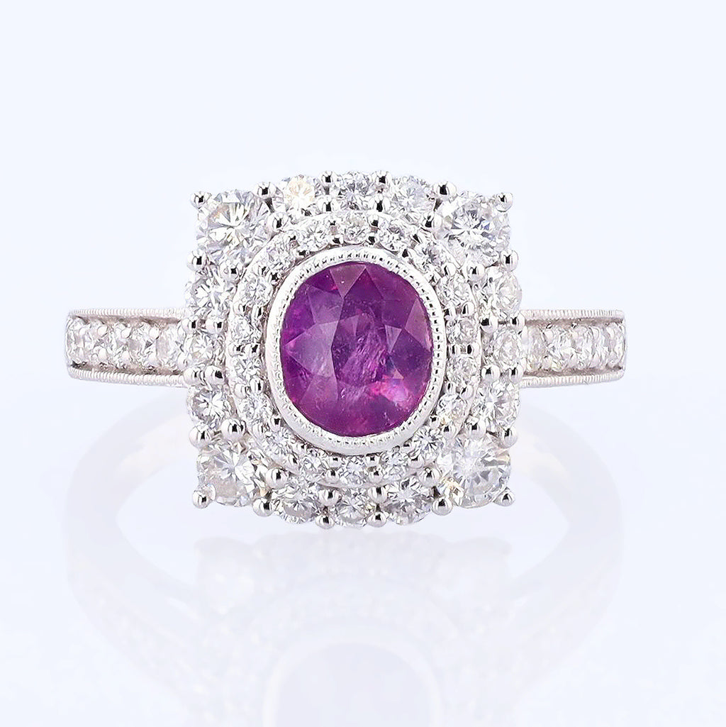 1.31ct UNHEATED Purplish Pink KASHMIR Sapphire and 1.04ctw Diamond Platinum Ring (GIA CERTIFIED)