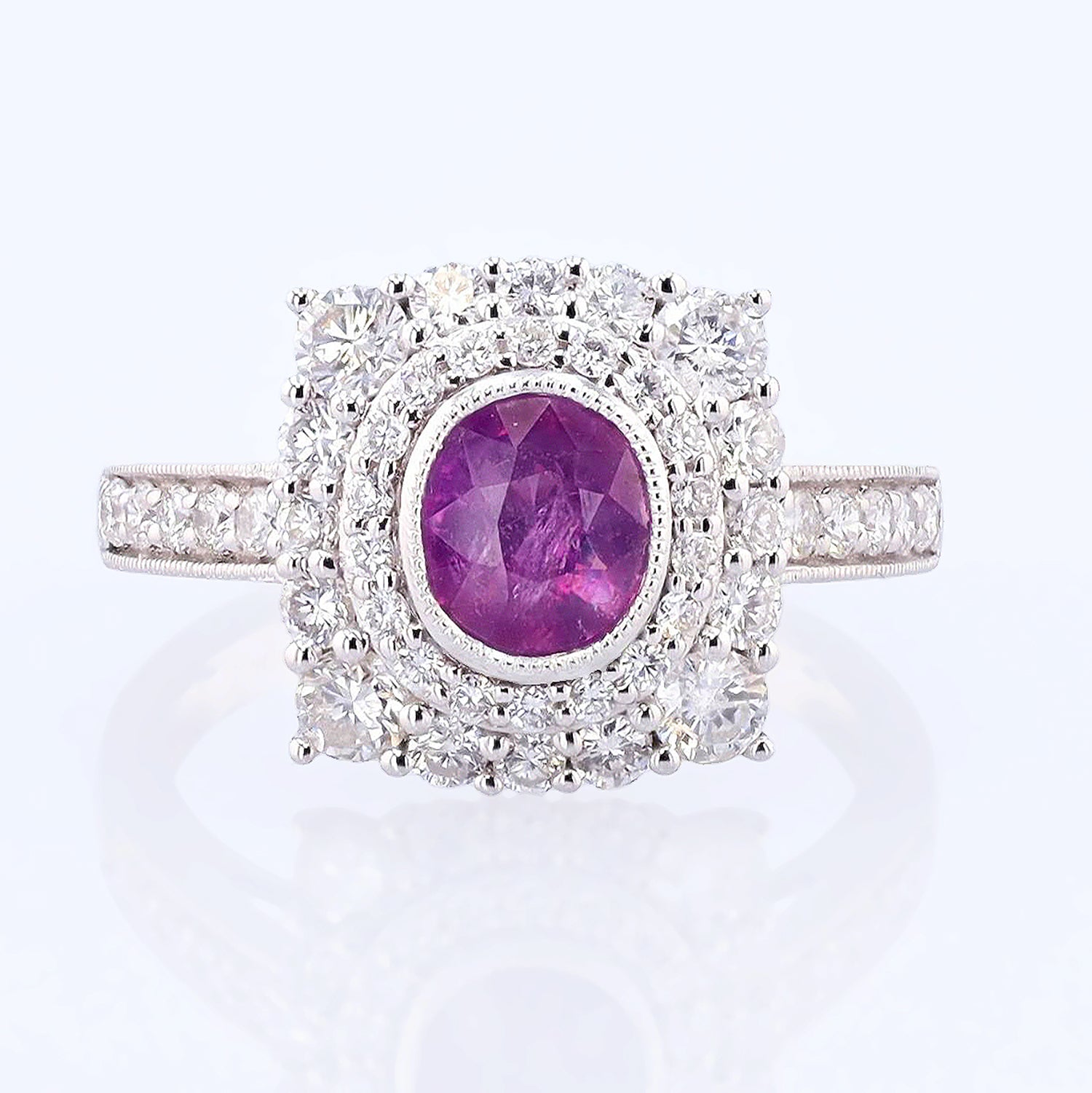 1.31ct UNHEATED Purplish Pink KASHMIR Sapphire and 1.04ctw Diamond Platinum Ring (GIA CERTIFIED)