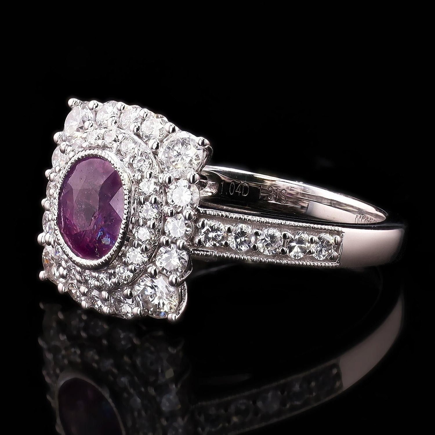 1.31ct UNHEATED Purplish Pink KASHMIR Sapphire and 1.04ctw Diamond Platinum Ring (GIA CERTIFIED)