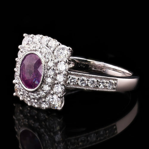 1.31ct UNHEATED Purplish Pink KASHMIR Sapphire and 1.04ctw Diamond Platinum Ring (GIA CERTIFIED)