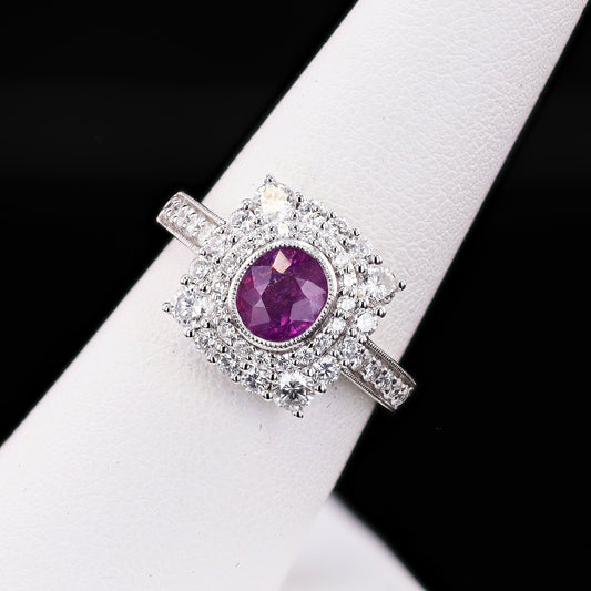 1.31ct UNHEATED Purplish Pink KASHMIR Sapphire and 1.04ctw Diamond Platinum Ring (GIA CERTIFIED)