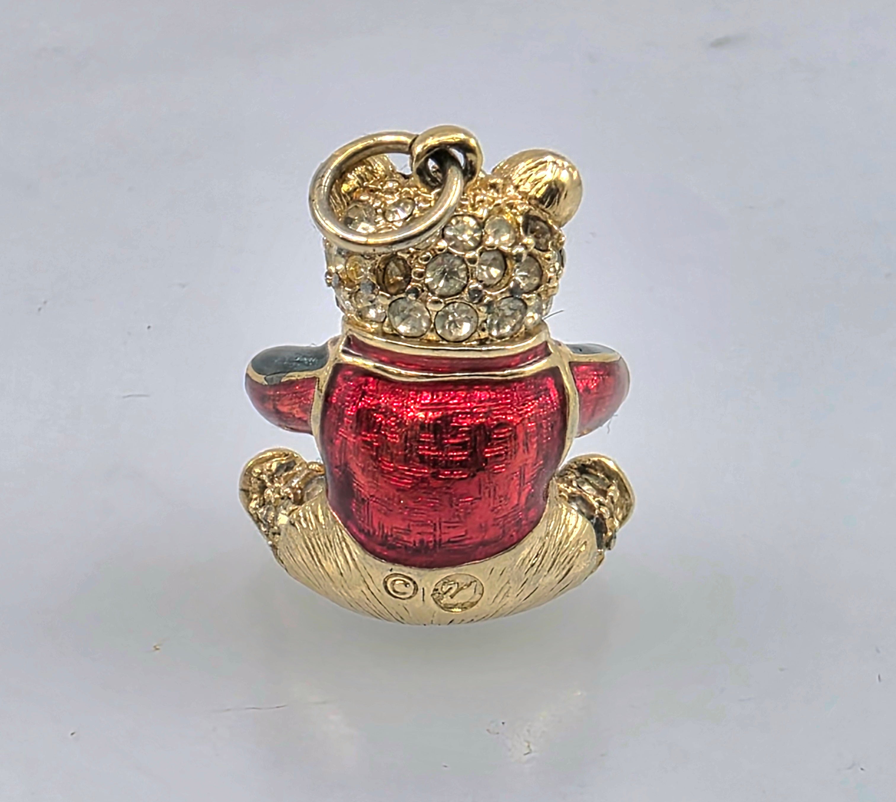 swarovski Swan Red Enamel Bear Crystal Pave Charm Signed