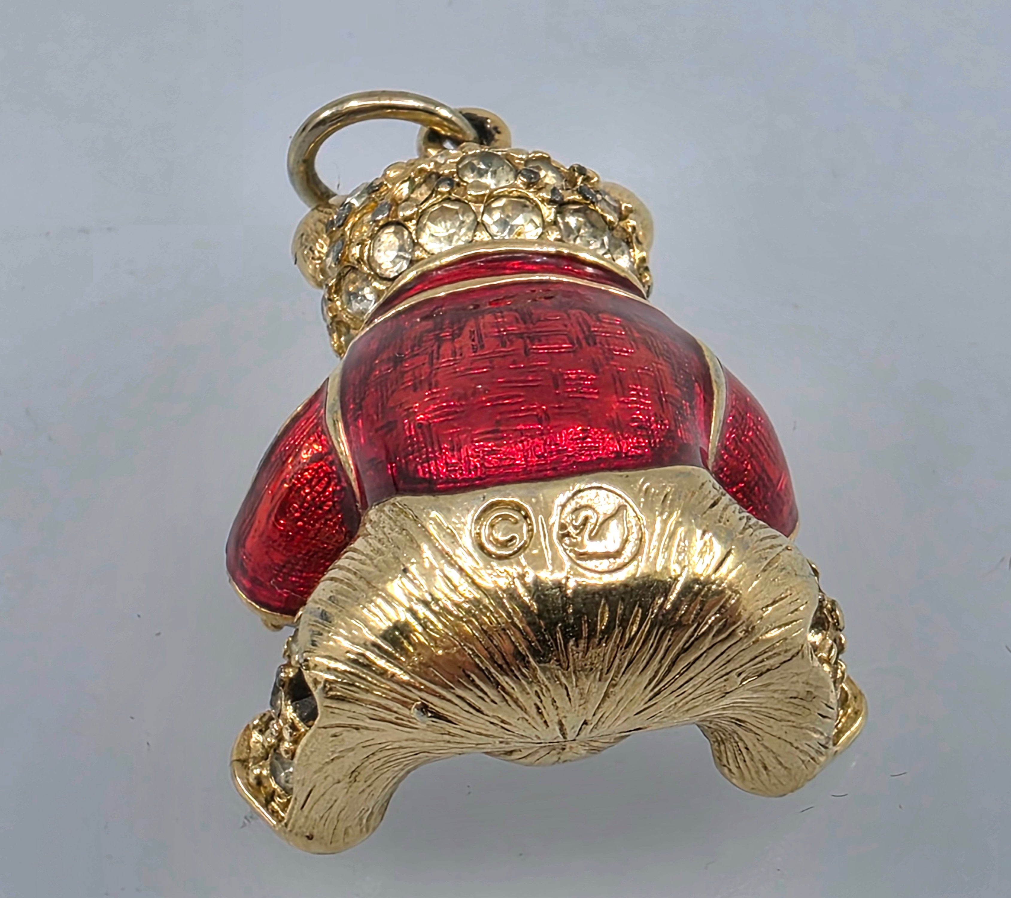 swarovski Swan Red Enamel Bear Crystal Pave Charm Signed