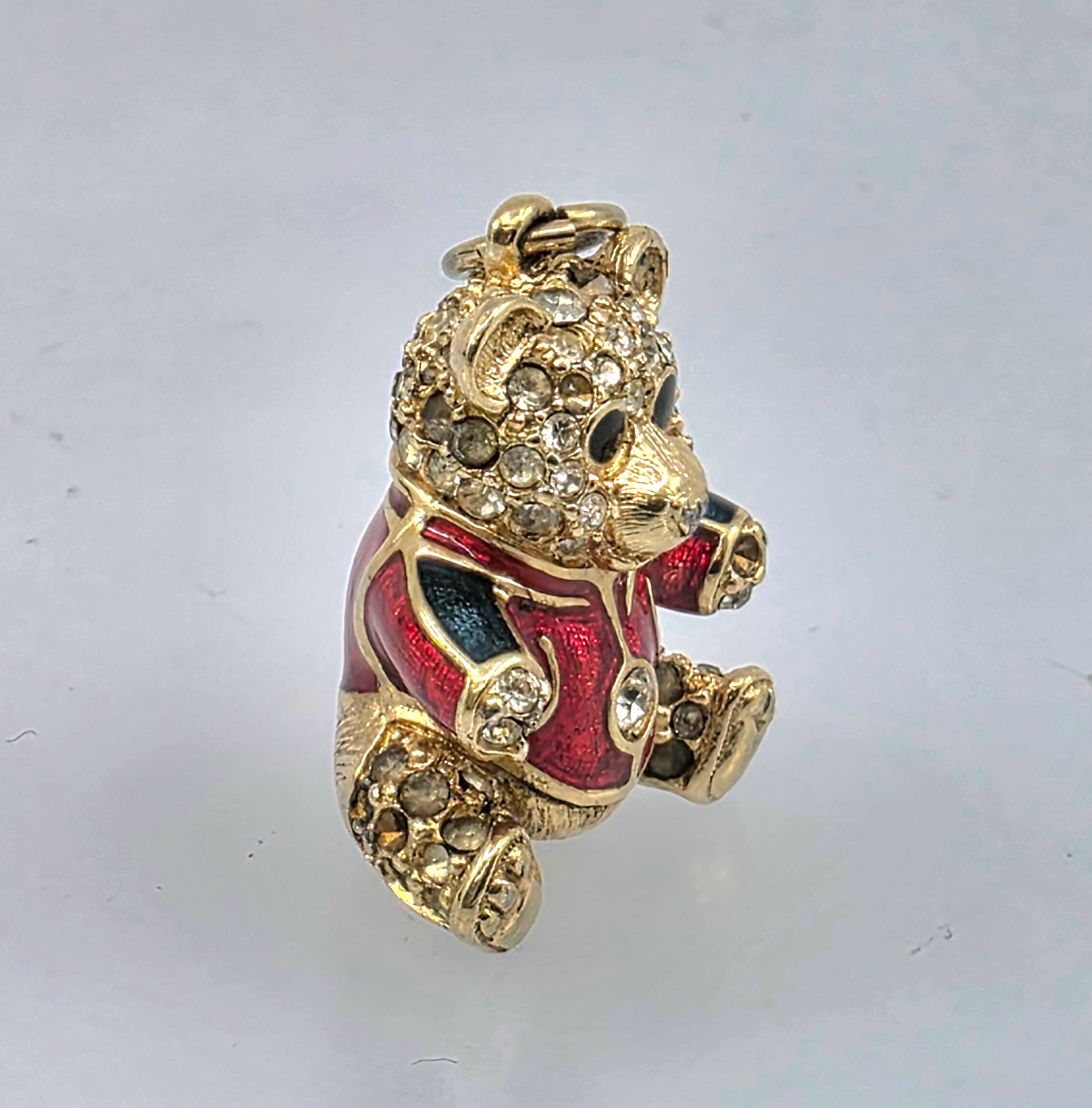 swarovski Swan Red Enamel Bear Crystal Pave Charm Signed