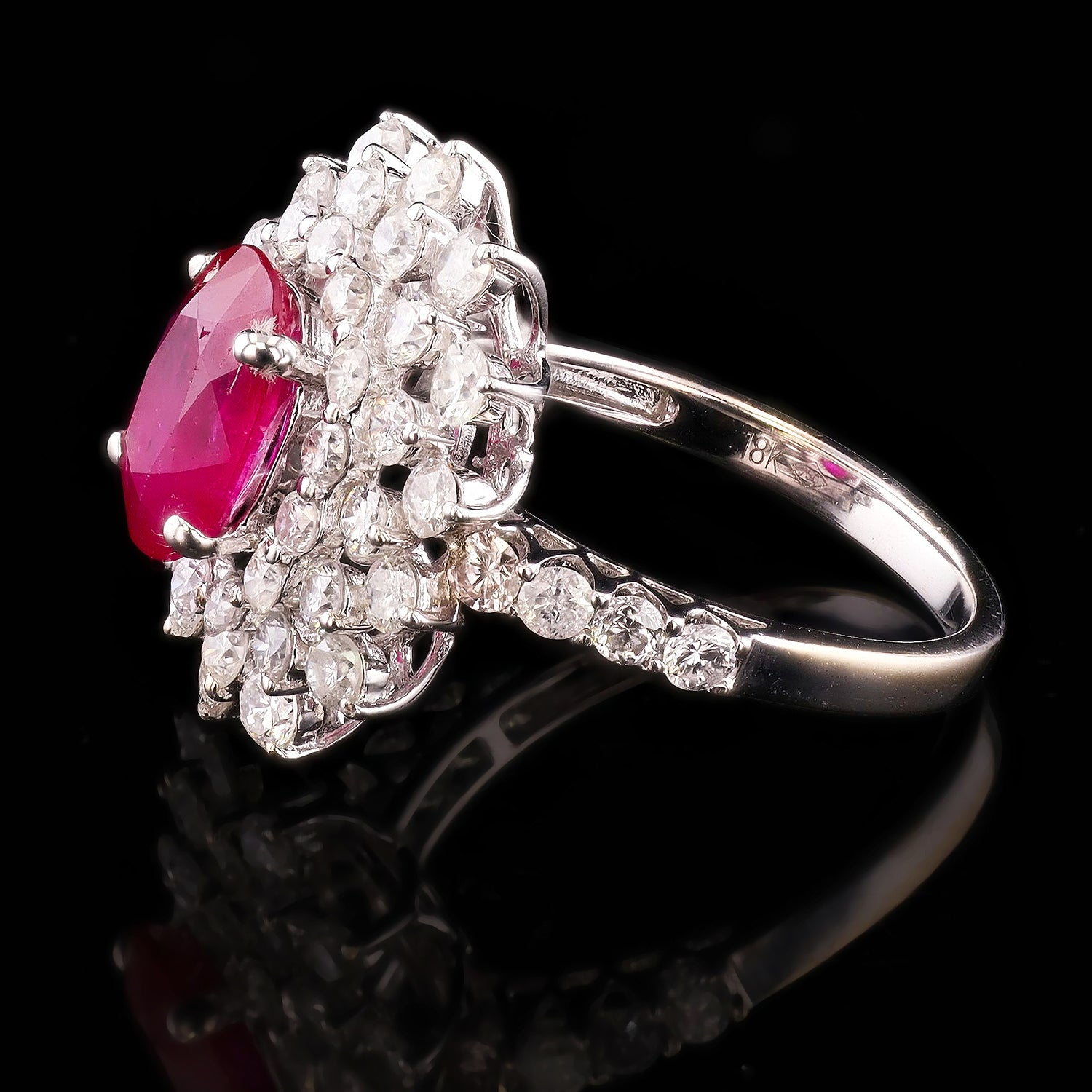2.31ct Mozambique Ruby and 1.25ctw Diamond 18K White Gold Ring (GIA CERTIFIED)