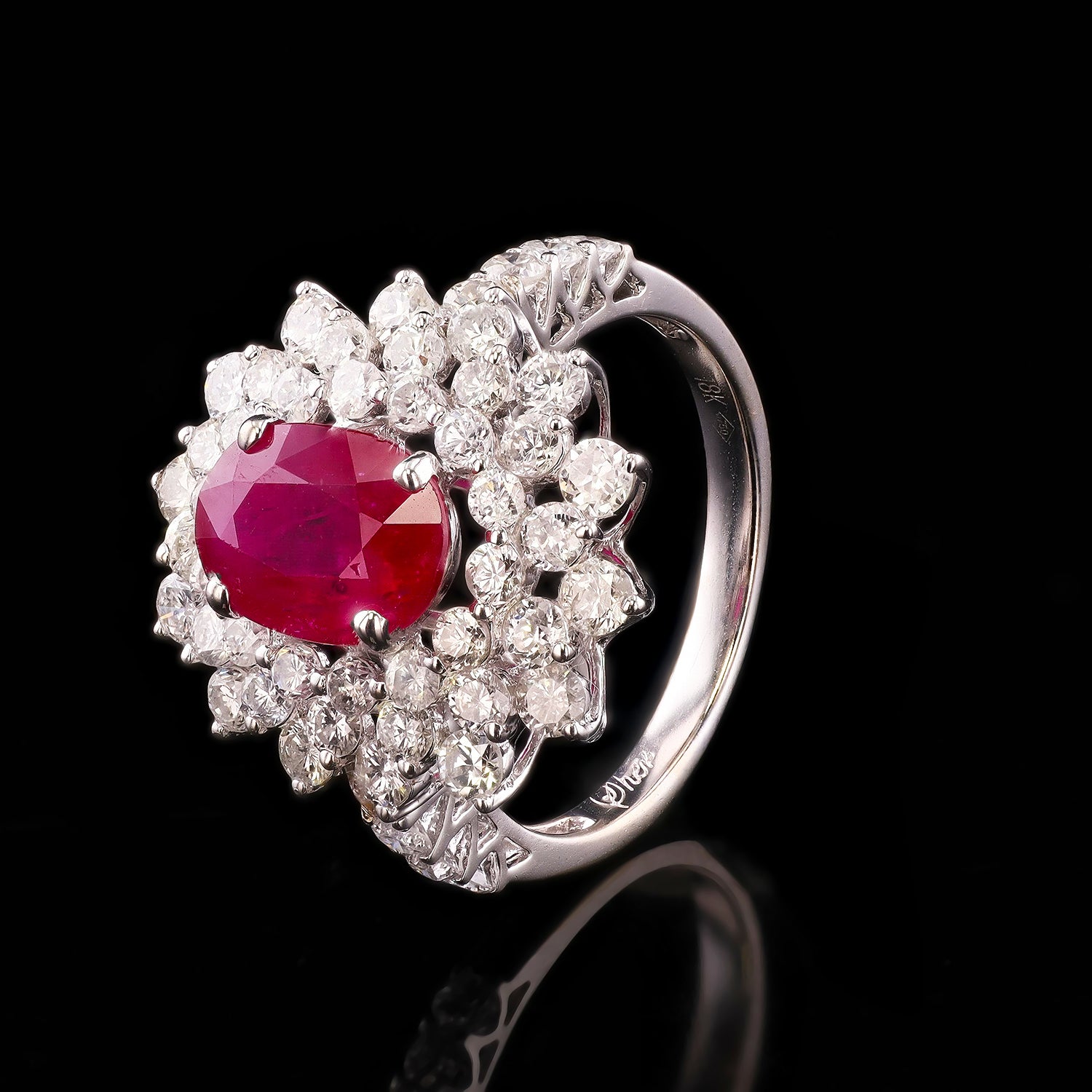 2.31ct Mozambique Ruby and 1.25ctw Diamond 18K White Gold Ring (GIA CERTIFIED)