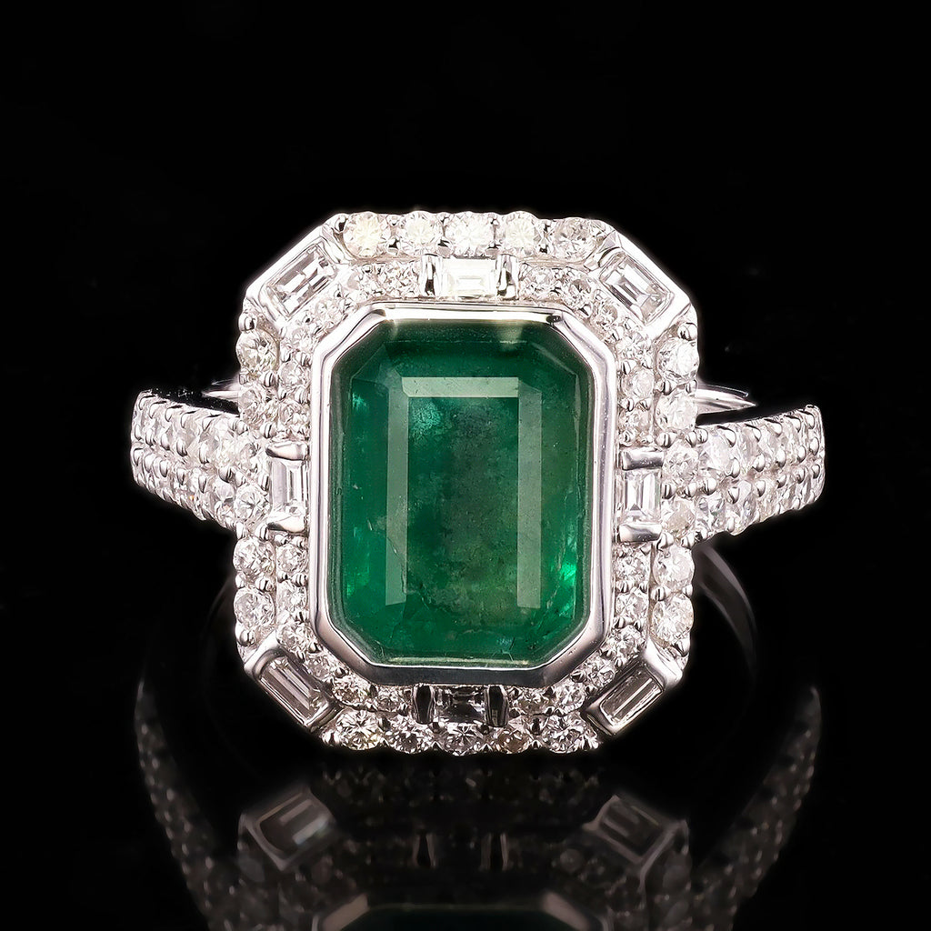 3.54ct Emerald and 1.02ctw Diamond Platinum Ring