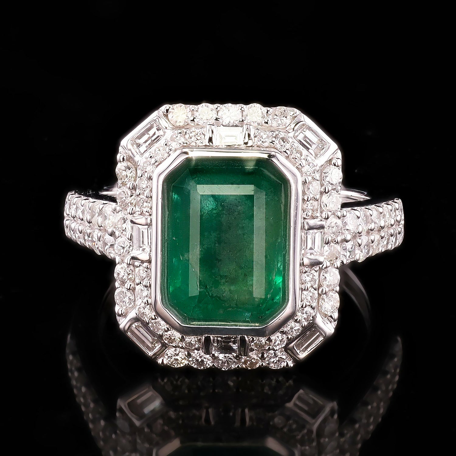 3.54ct Emerald and 1.02ctw Diamond Platinum Ring