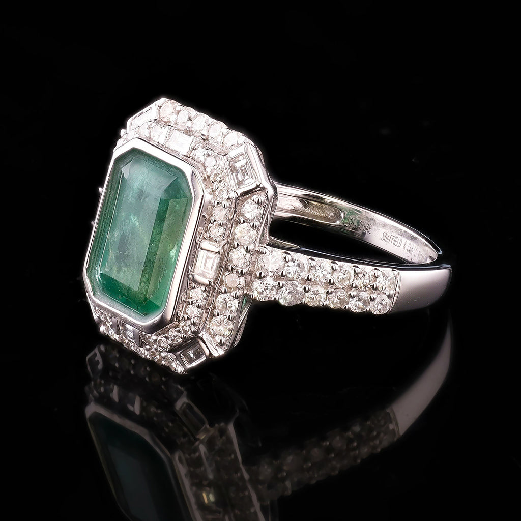 3.54ct Emerald and 1.02ctw Diamond Platinum Ring