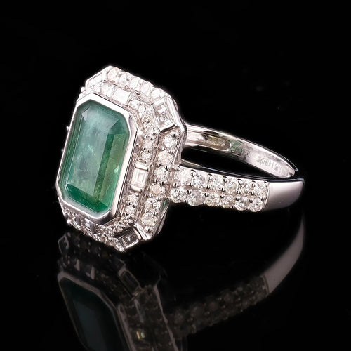 3.54ct Emerald and 1.02ctw Diamond Platinum Ring