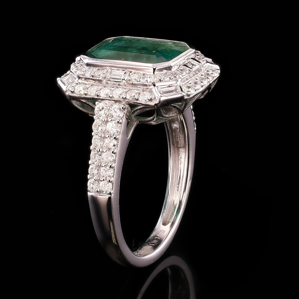 3.54ct Emerald and 1.02ctw Diamond Platinum Ring
