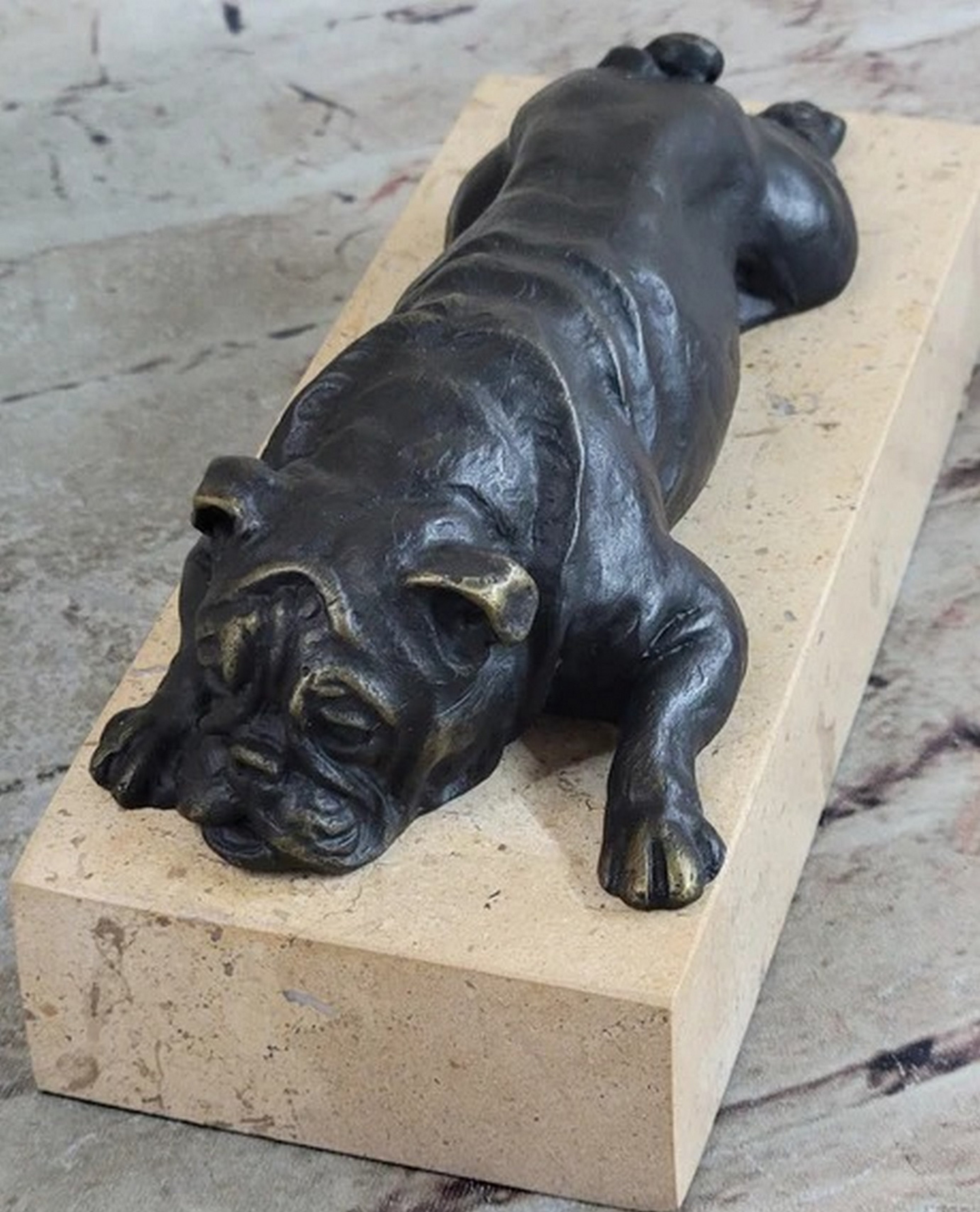 Art Deco English Bulldog Dog 100% Solid Bronze