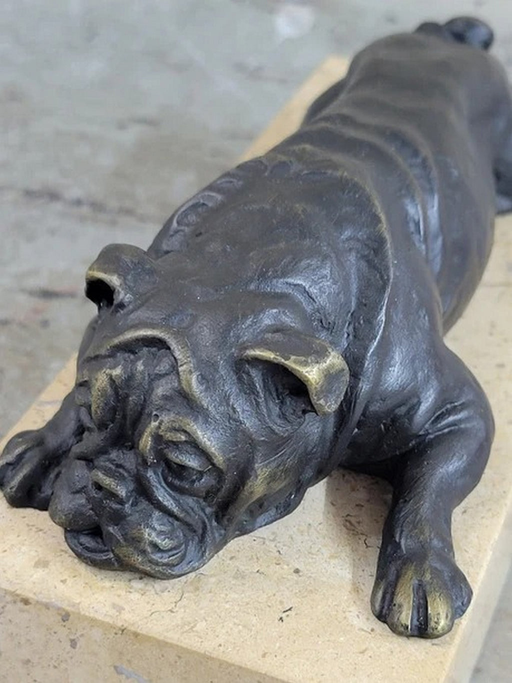 Art Deco English Bulldog Dog 100% Solid Bronze