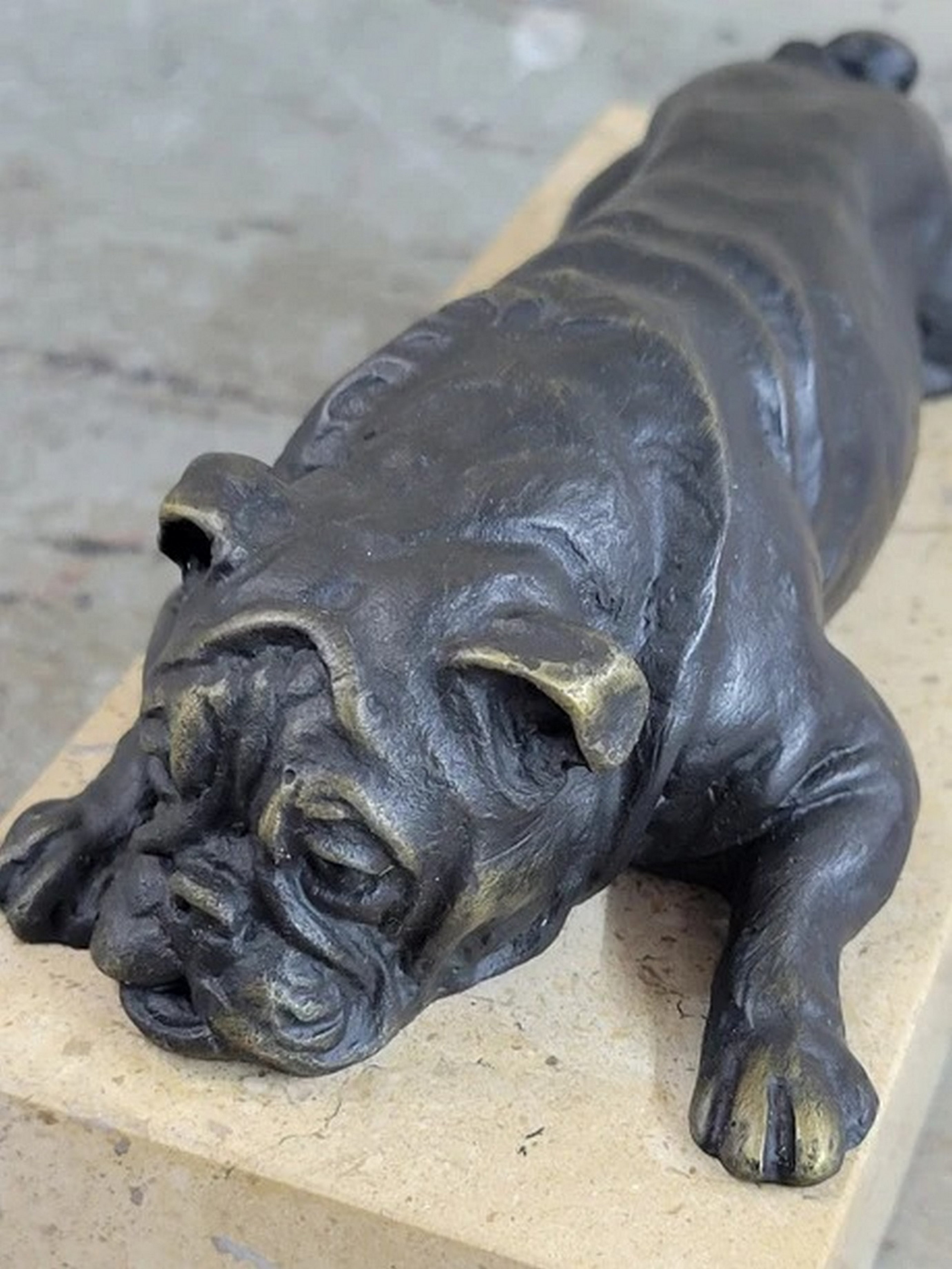 Art Deco English Bulldog Dog 100% Solid Bronze