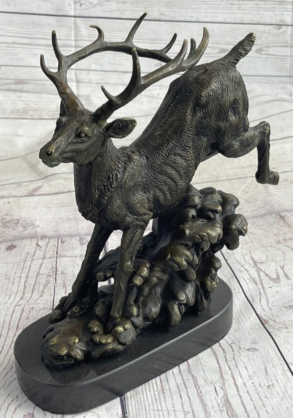 Running Deer Elk Buck Stag Caribou Reindeer Bronze