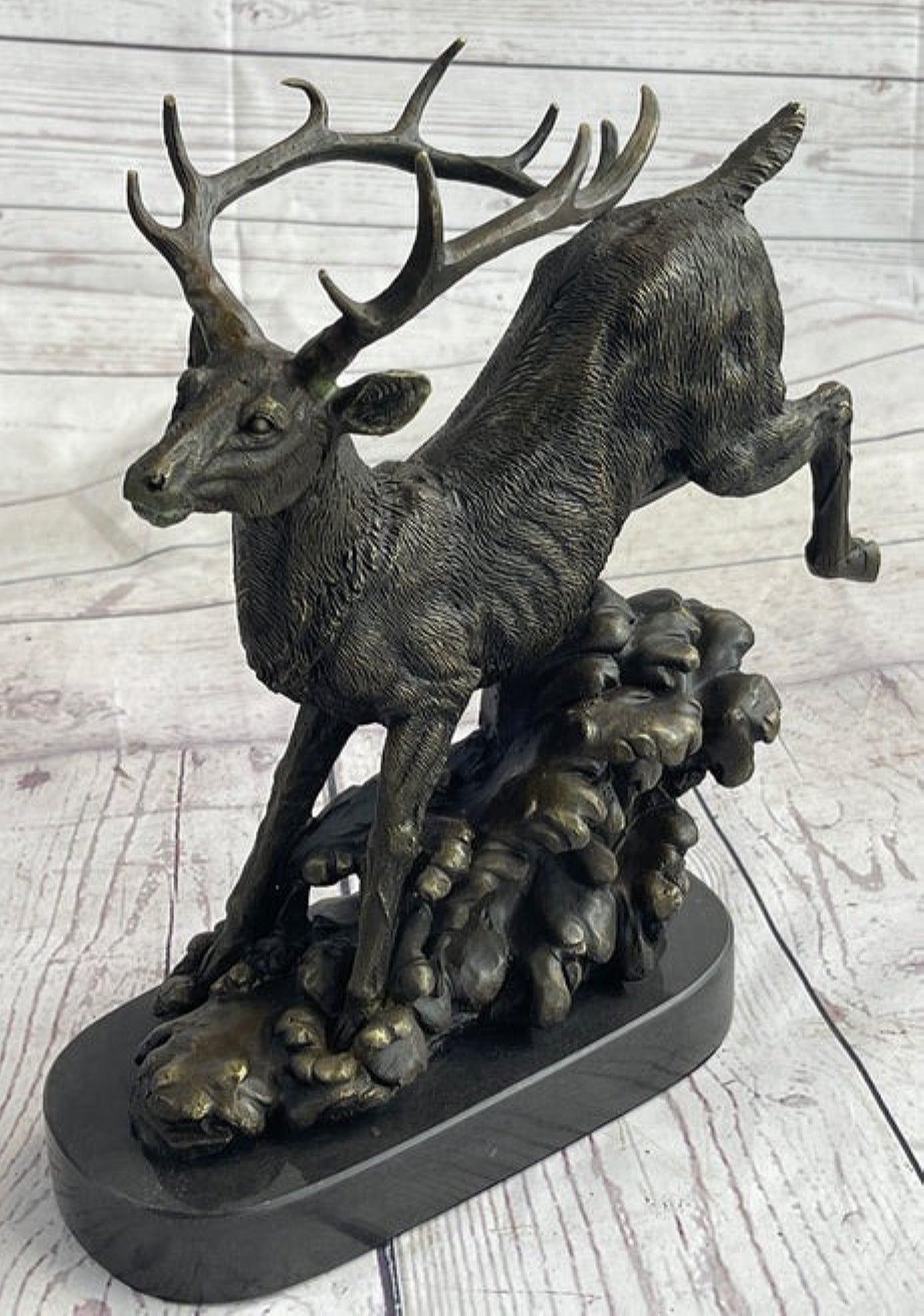 Running Deer Elk Buck Stag Caribou Reindeer Bronze