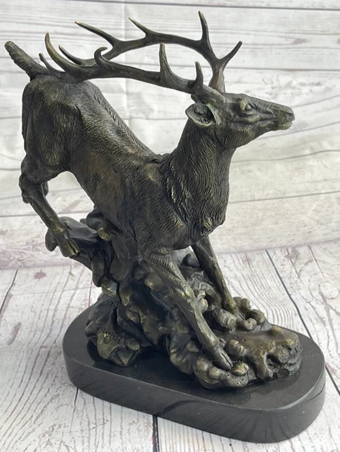 Running Deer Elk Buck Stag Caribou Reindeer Bronze