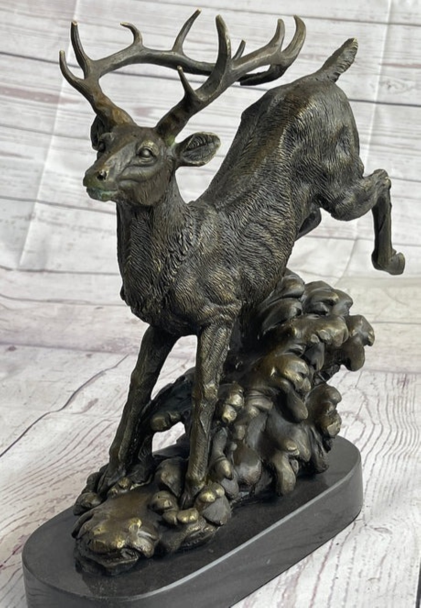 Running Deer Elk Buck Stag Caribou Reindeer Bronze
